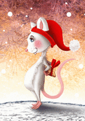 Souris joyeuse en bonnet de No&euml;l avec cadeau